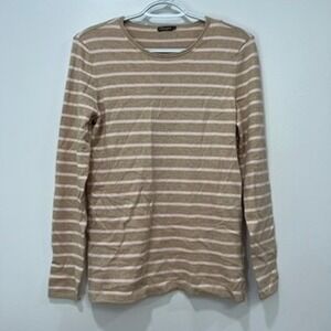 J Mclaughlin Poet Sweater Small NWT $98 Crewneck Long Sleeve Cotton Tan‎ Stripe